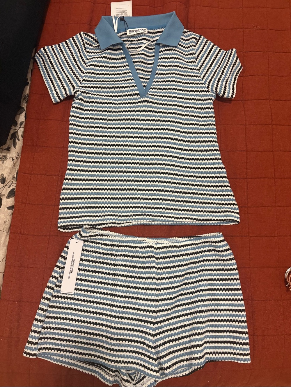 Princess Polly Blue & White Striped Set - Short Sleeve Top & Shorts